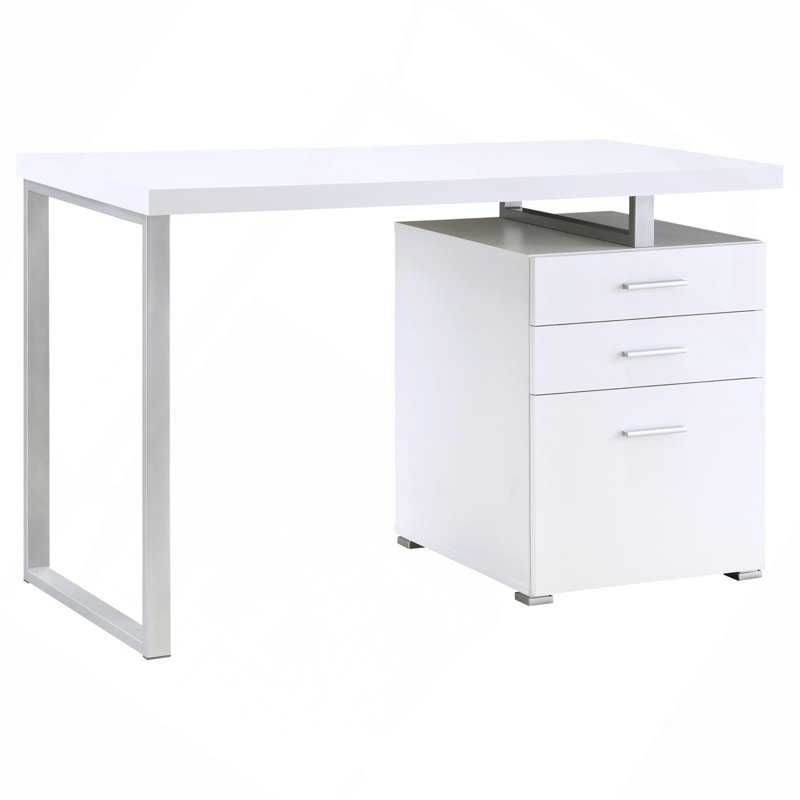 Babken Computer Desk, White/Silver