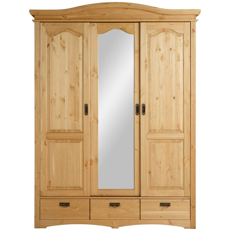 Heine 3 Door Solid Wood Wardrobe, Natural Brown Oil