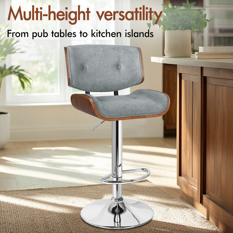 Upholstered Adjustable Height Counter Stool with Solid Wood Frame