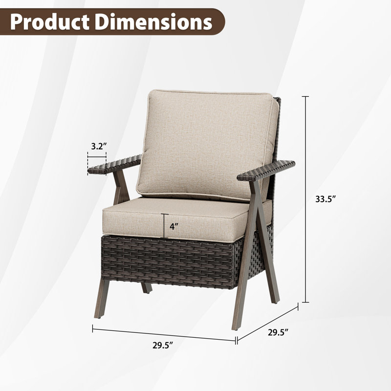 2-Person Polyethylene (PE) Wicker Outdoor Lounge R-shaped Armchair with Beige Cushions, Beige