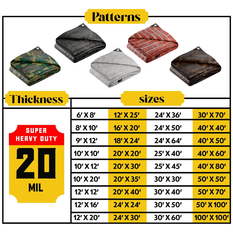 Camouflage / vert, housse de bâche très résistante 20 mil, imperméable, résistante aux rayons UV