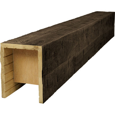AmeriCraft Wood Hand Hewn Beam, 3-Sided (U-Beam), 5 1/2"W x 3 1/2"H x 192"L, Ebony Finish, Stain Grade White Oak