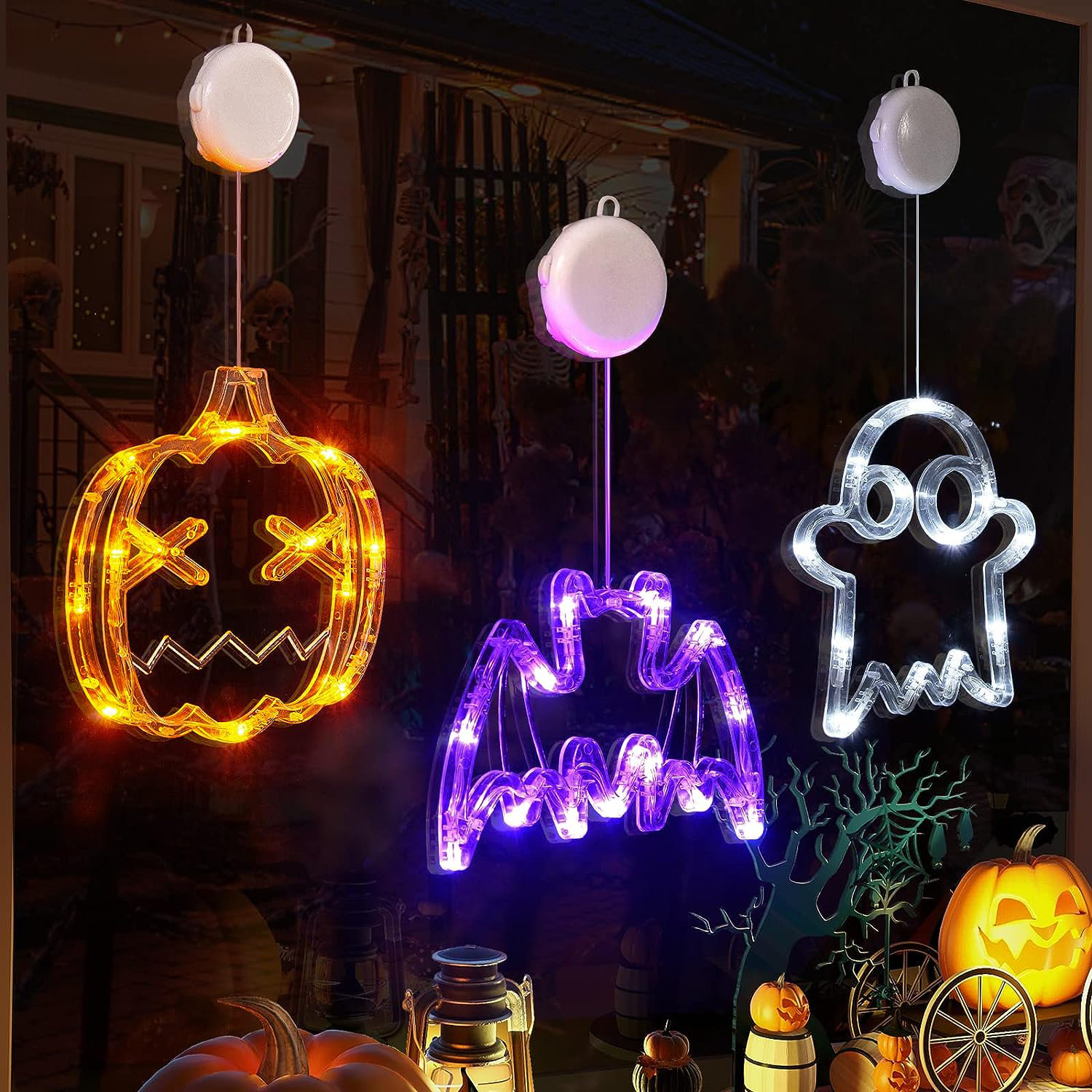 Litake Lot De 4 Lumières Citrouille D'Halloween - Décoration LED - Bougies Lumineuses Et Scintillantes Sans Flamme Avec Télécommande Et Minuteur - Lanternes Jack O - Fonctionne Avec Piles - Pour