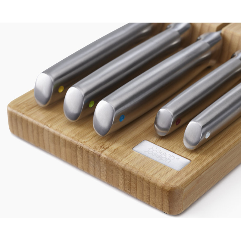 Joseph Joseph Joseph Joseph Elevate Steel 5-Piece Knife Set with In-Drawer Bamboo Storage Tray