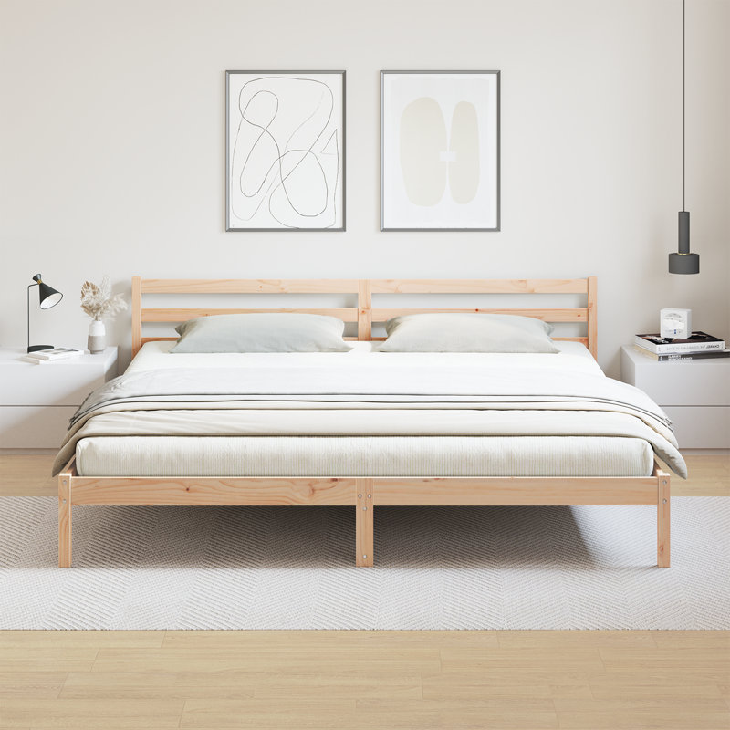 Bed Frame with Headboard Solid Pine Wood, Natural, Super King (6')