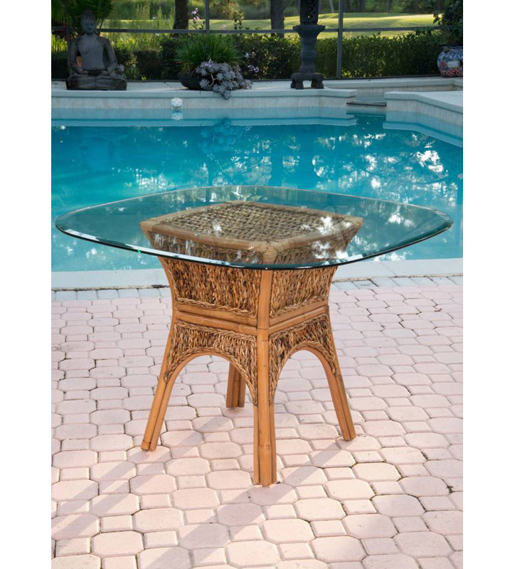 Cherles Glass Top Dining Table, Antique Honey
