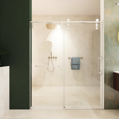 76"h X 56"-60"w Sliding Shower Door, 8mm Tempered Glass Enclosure, Towel Bar, Brushed Nickel, Double Side Easy Clean, Bathroom Stain- Partition Door 56"-60"w, With Clean Coat,