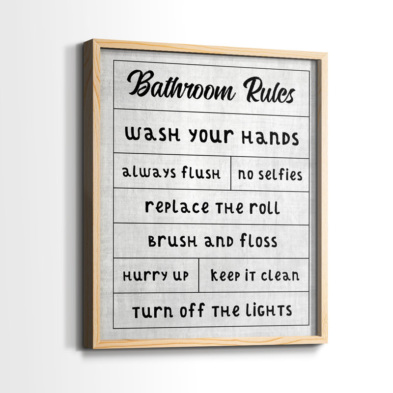 «Simple Bathroom Rules» - Impression encadrée de qualité supérieure - Prêt à être accroché - Aucun clou requis - Aucun clou requis