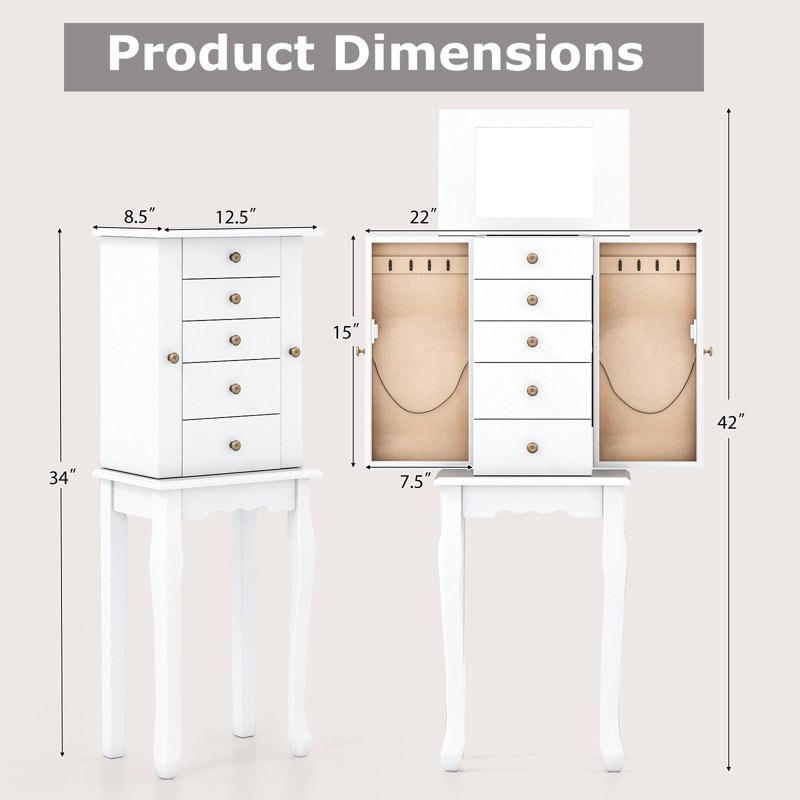 Cheikh 12.5'' Wide Freestanding Jewelry Armoire, White