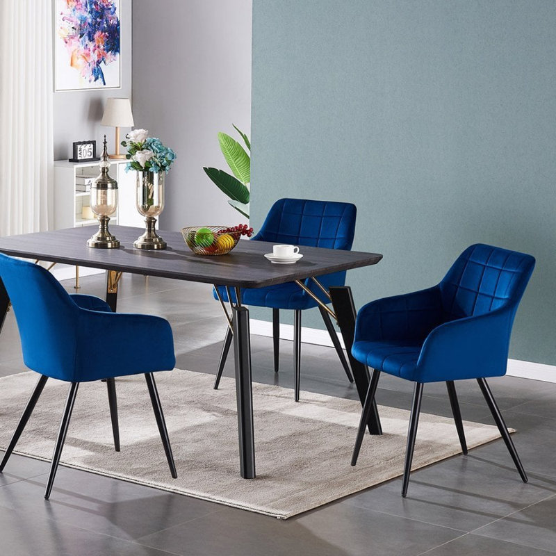 Yerres 4 Person Dining set - a Rectangular Wooden Dining Table with Metal Legs and a Set of 4 Quilted Velvet Dining Chairs for Dining Room - Modern Dining Table Set