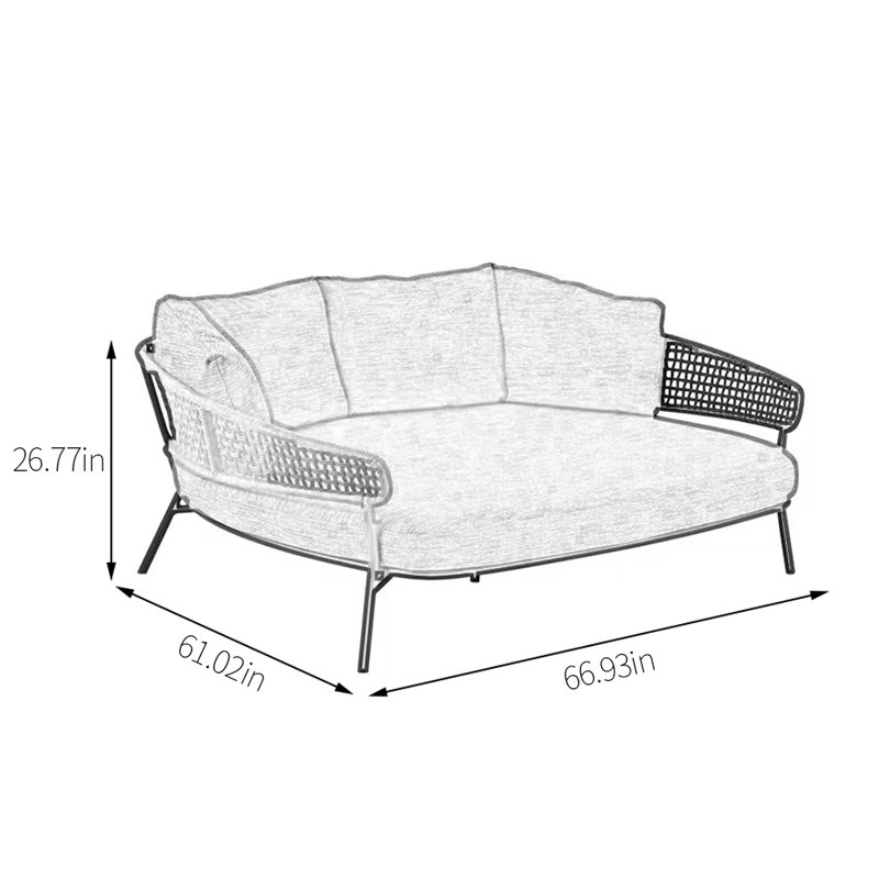 Outdoor Courtyard Patio Daybed 66.93'' Wide Rectangle Patio Daybed with Cushions, Dark Gray, Black