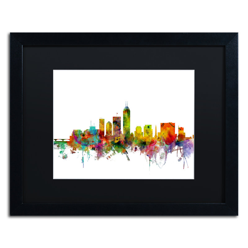 "indianapolis indiana horizon" , impression encadrée, H 11 po x l 14 po x P 0,5 po, Noir