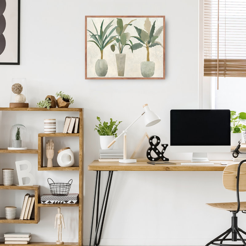 «Greenery Trio» par Studio Arts, reproduction d'art sur toile, H 31 po x l 41 po x P 1,5 po, Toile avec cadre taupe