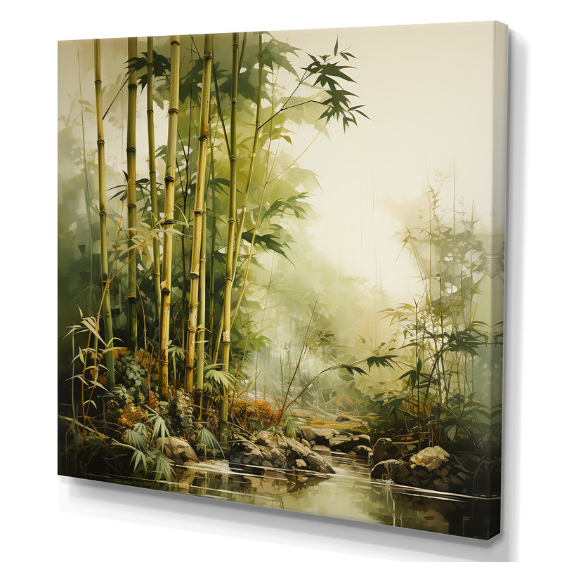 «Vintage Bamboo Jungle», art mural en bambou, Toile tendue, H 16 po x l 16 po x P 1 po