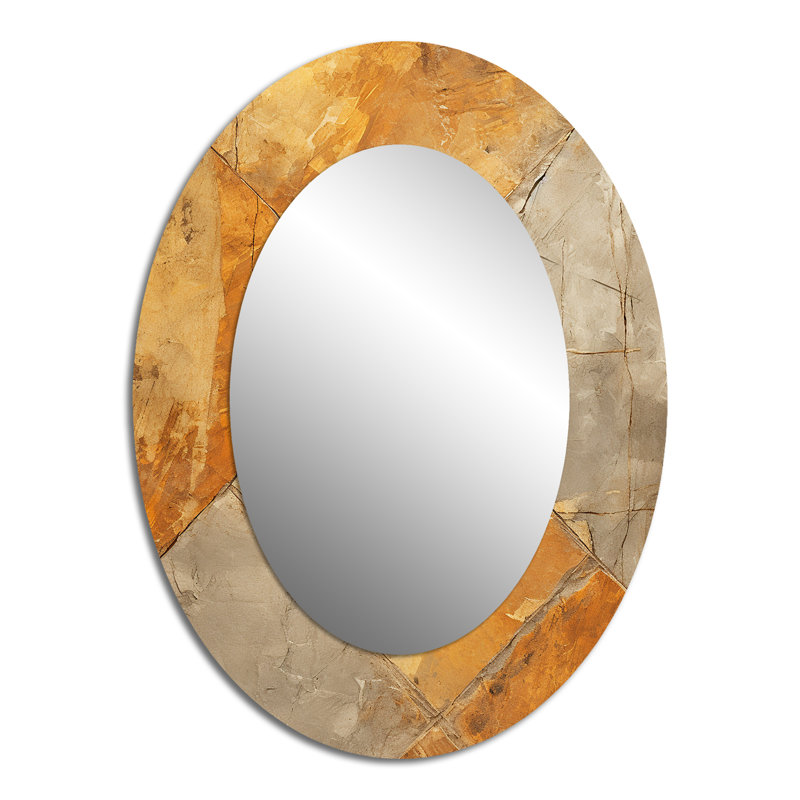 Gold Abstract Tile Mosiac Charm - Gold Modern Oval Wall Mirror, 40" H x 30" W