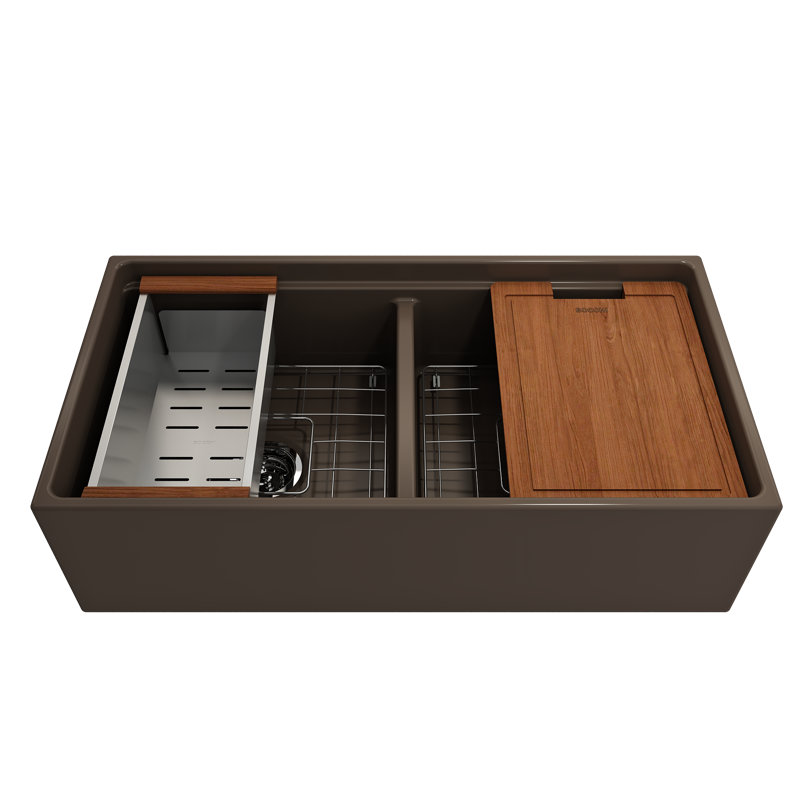 Contempo 36'' L Double Basin Kitchen Sink, Matte Brown