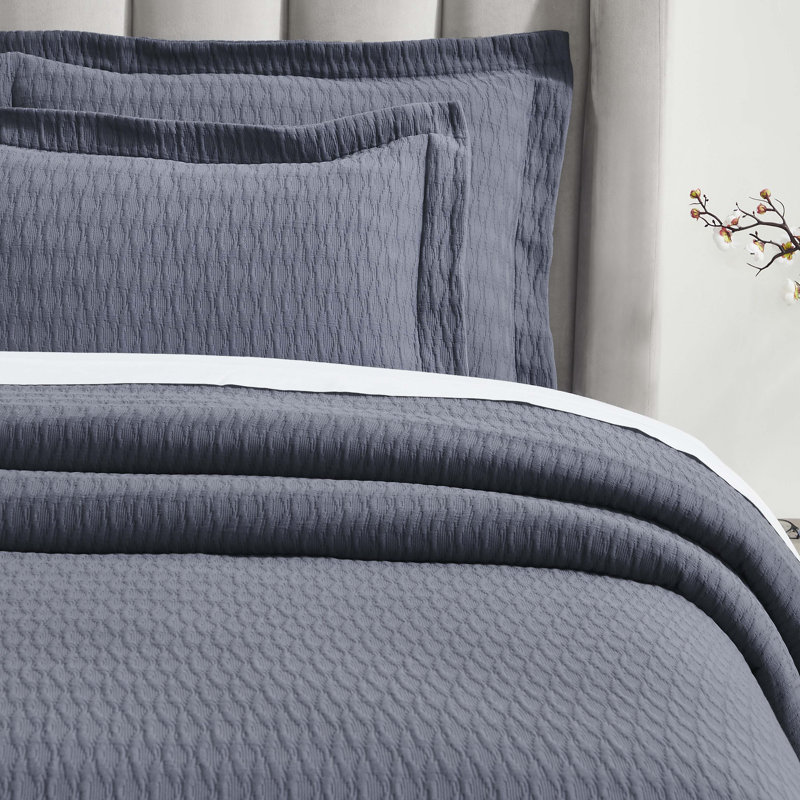 Ensemble de couvre-lit matelassé à motif de losanges 100% coton Calvert, Bleu denim
