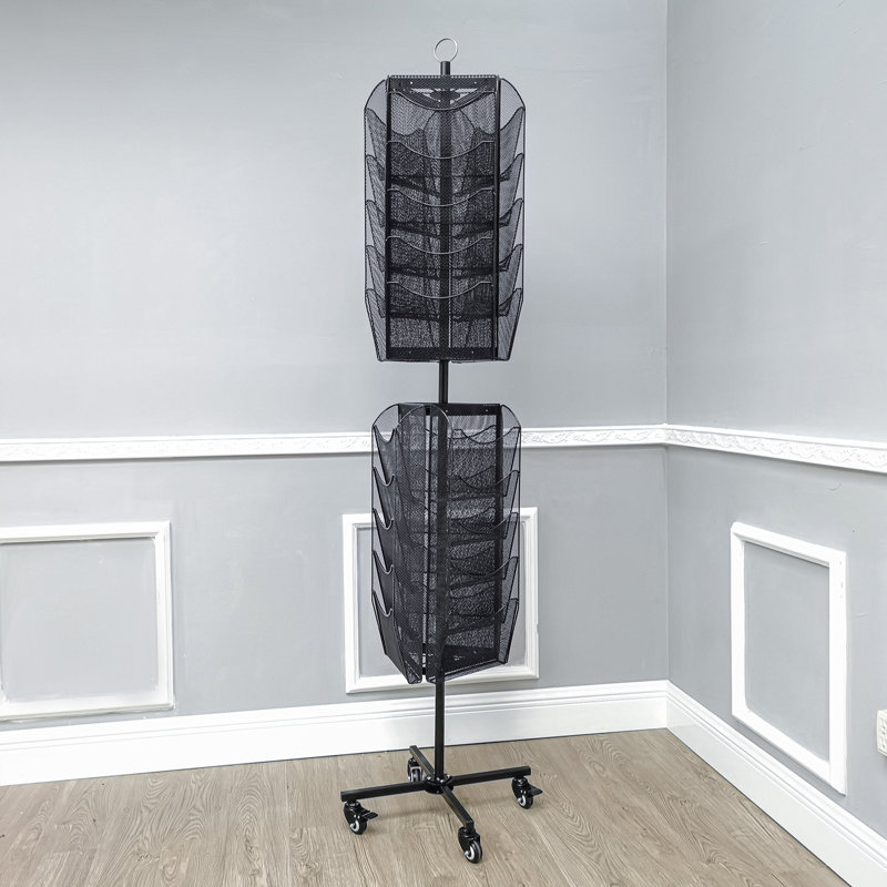 Maicee 3 Sided 30 Pockets Mesh File Holder Magazine Rotating Rack Literature Display Stand Spinner