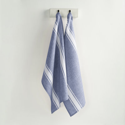 Solino Home Farmhouse Stripe - 100% Pure Linen Kitchen Towels In Blue And White
