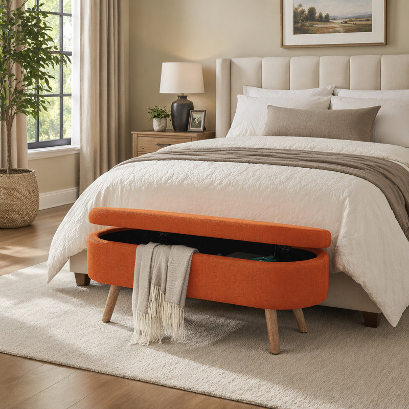 Banc de rangement avec repose-pieds ovale Luxury, Orange, Orange