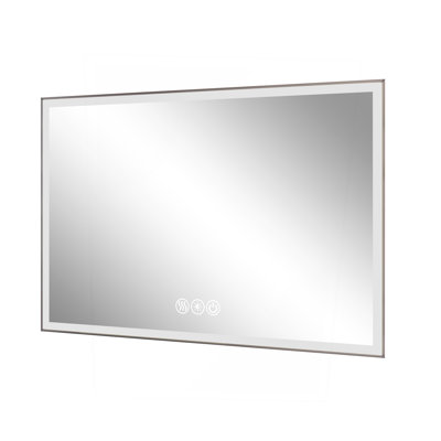 LED Framed Bathroom Vanity Mirror, Aluminum Frame With 45° Beveled Angle Beveled Lights, 3 Colors, Anti-Fog, Suitable For Modern Decoration