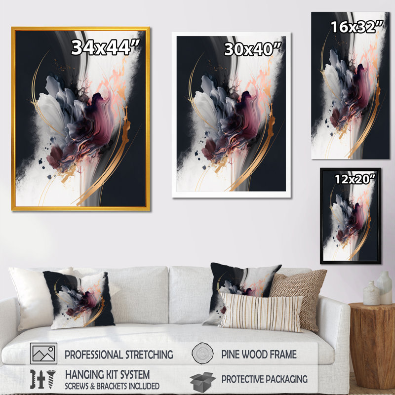 Or mauve complexe complexe - Impressions sur toile abstraites, Cadre photo noir, H 20 po x l 12 po x P 1 po