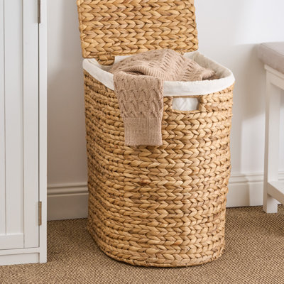 Ludmilla Round Tall Water Hyacinth Woven Wicker Laundry Hamper
