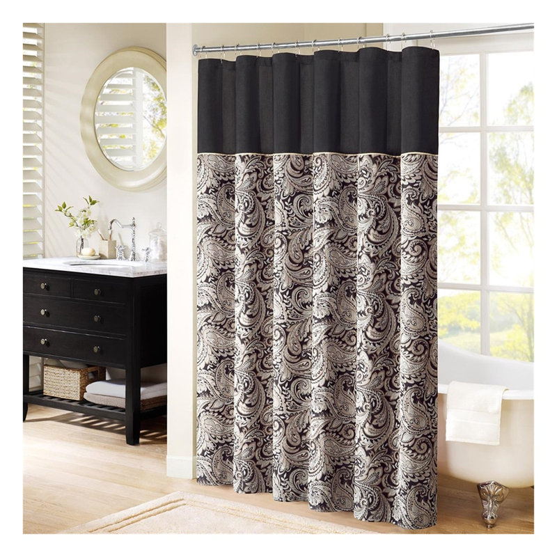 Rideau de douche Jacquard à motifs cachemire, 183 cm x 183 cm, polyester multicolore avec passepoil contrastant et boutonnières
