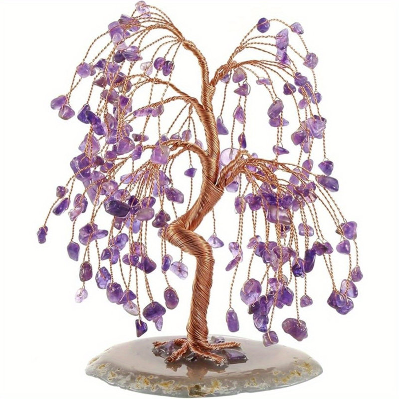 Naturel 7 pierres de chakra guérissant des arbres à quartz, des pierres précieuses tombées, un arbre d'argent, des tranches d'agate de géode, des ornements de Feng Shui à la maison pour la richesse et la chance, de 5,5 po à 6,3 po