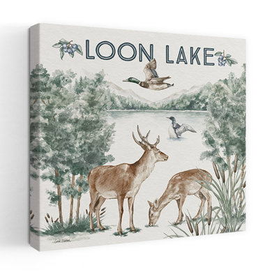 Lakeside III Abstract Contemporary Bird Deer Duck Landscape Nature Wall Art Print