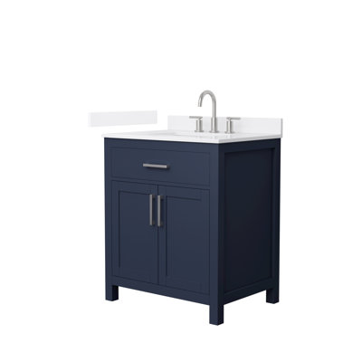 Meuble-lavabo simple autoportant 30 po avec plateau en quartz Beckett