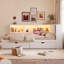 Grand lit de jour en bois avec tablettes de rangement, USB, DEL et 2 tiroirs, brun-392556125