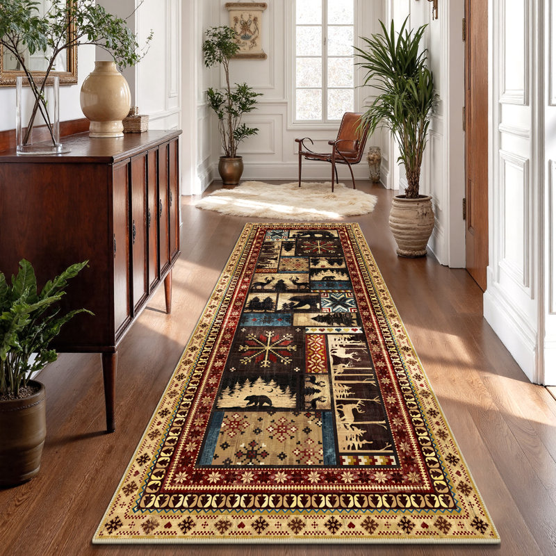 Cabin Brown Bear Non-slip Washable Area Rug, Runner 3' x 8'