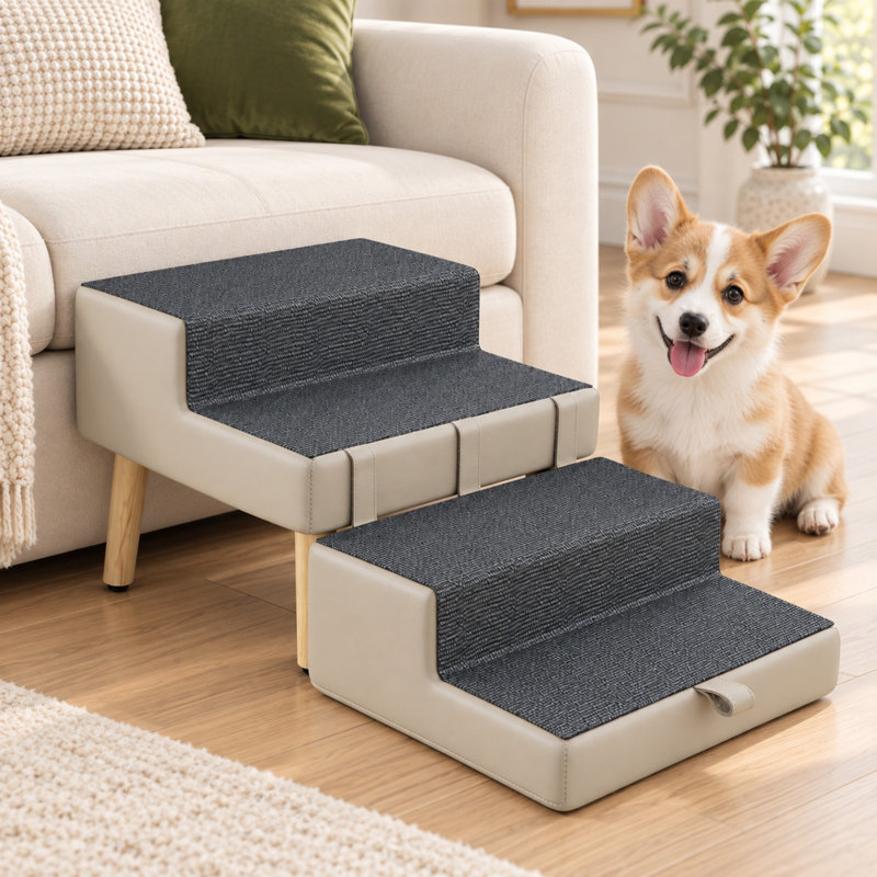 4-Step Foldable Dog Stairs with Wood Frame for Small Pets