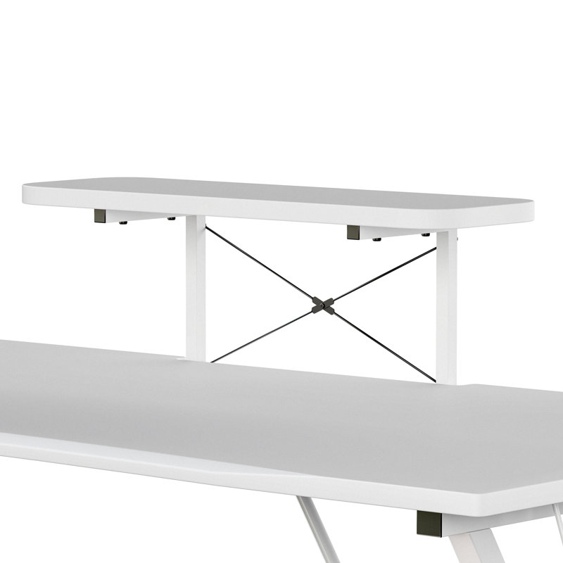 Gaming Desk with Cup Holder, Headphone Hook, and Monitor/Smartphone Stand, White