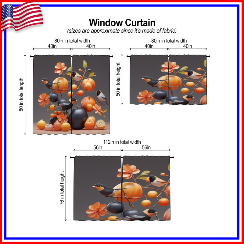 Rideaux obscurcissant Birds And Orange, 40 po x 80 po - 2 panneaux, Transparent