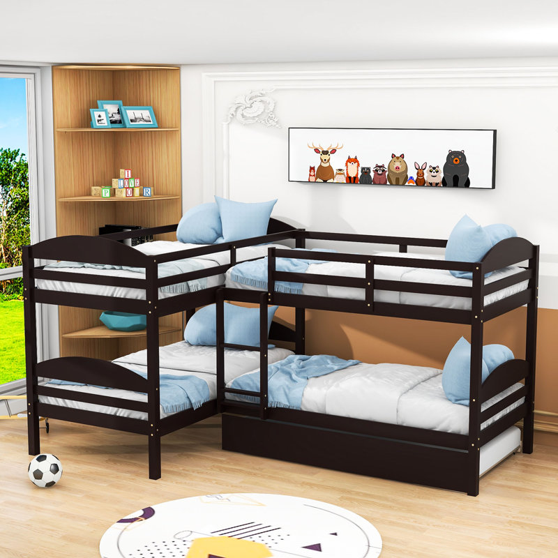 Lit superposé en bois avec lit gigogne simple Hardej Kids, Espresso