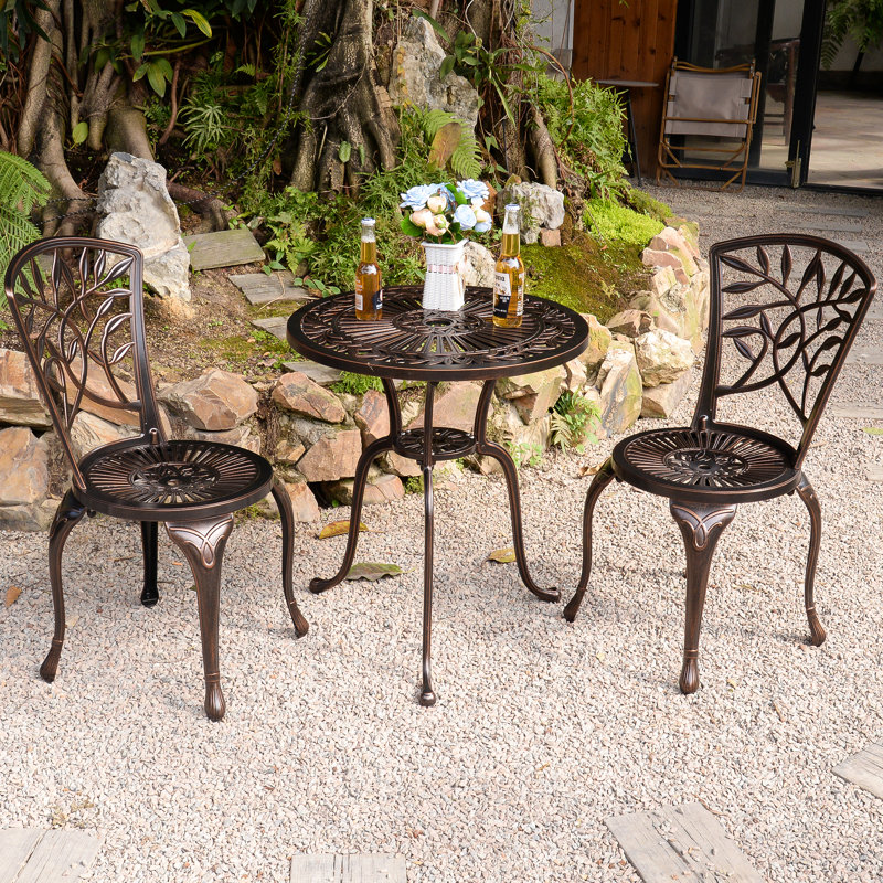Ambroziu 2 - Person Metal Patio Dining Set with Round Table