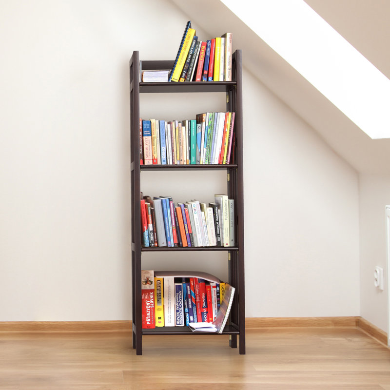 Espresso Wood 4-Tier Folding Bookcase with Spindle Sides
