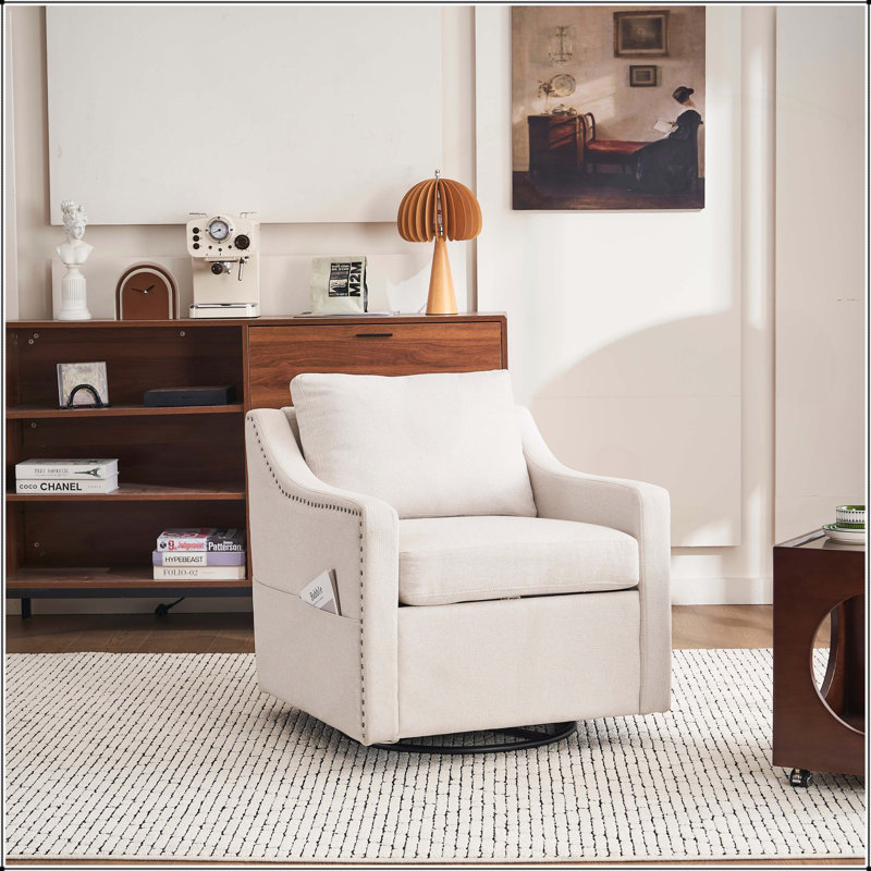 Fauteuil d'appoint pivotant à 360 ° en tissu de lin avec revêtement
