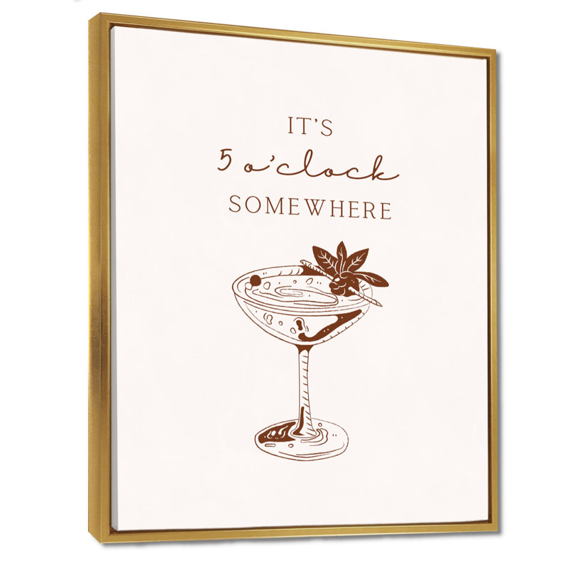 «It's 5 O'Hor Some Some - Cocktail», reproduction d'art mural, Toile avec cadre flottant or, H 44 po x l 34 po x P 1,5 po