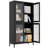 Metal Cabinet With 4 Glass Doors And Powder Coating - Black Classic Storage Tipping Feature For Kitchen