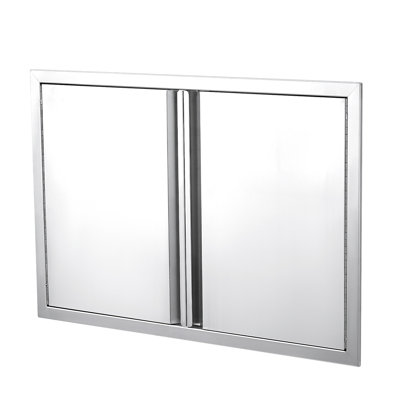 28" W x 19" H Dual Door Flush Mount Stainless Steel Cabinet Door – with Handle & Vent for BBQ Island, Grill Station, Patio Cabinet – Silver