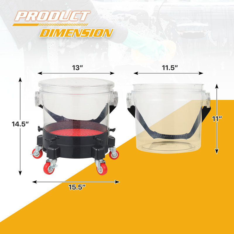 Ensemble de seau de lavage de voiture avec roulettes à 360 °, insert de siphon et chariot pour les détails de la voiture