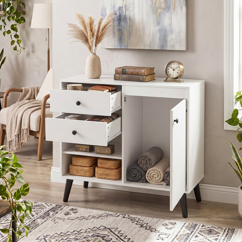 1/2 armoire de buffet avec commode 31 "avec rangement et 2 compartiments ouverts blanc, Blanc