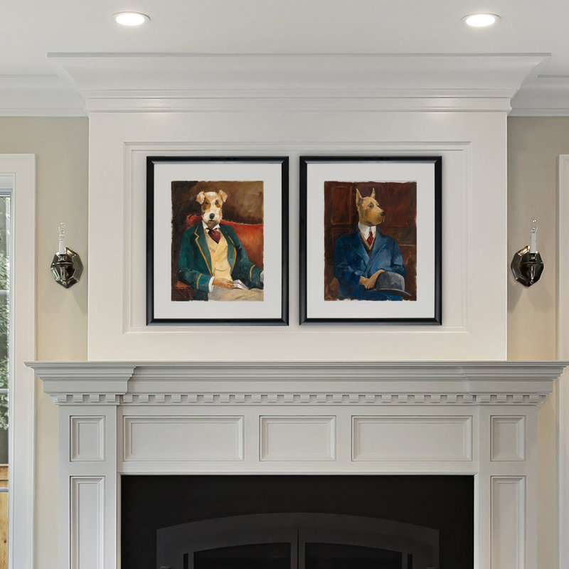 « canine portrait i », ensemble de 2 reproductions de peintures à l’acrylique encadrées