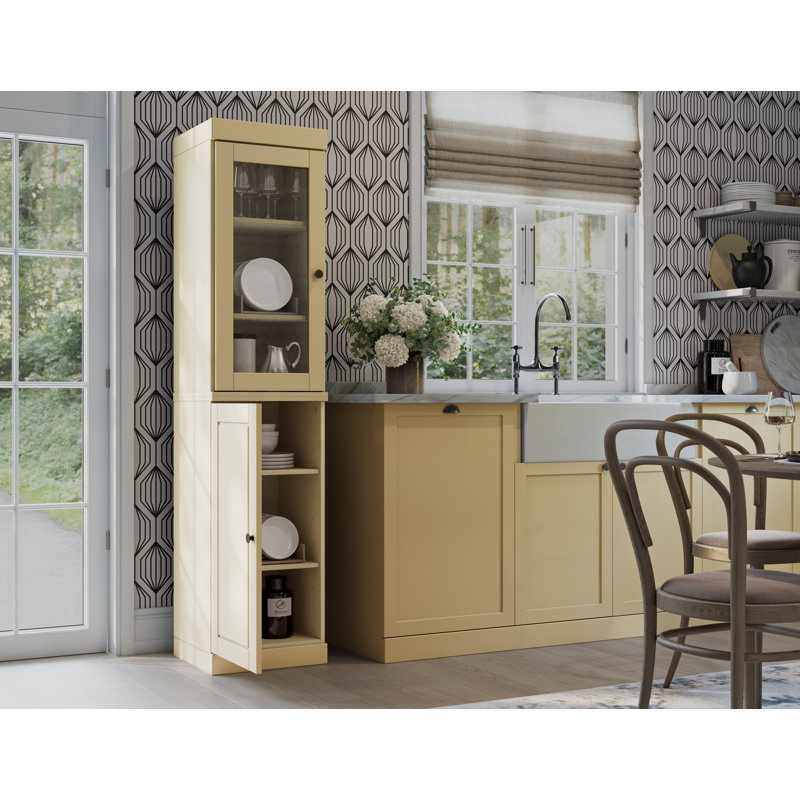 Armoire de rangement de garde-manger 100% en bois massif 16,5 po Jaylena avec portes en verre transparent et tablettes réglables