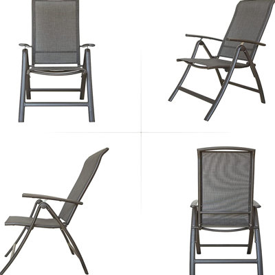 2 Chairs Aluminium Patio - Reclining Sling Lawn With Non-Slip Foot Pads For Outdoor, Courtyard, Fabric 2Pcs Folding Adjustable High Balcony Breathable