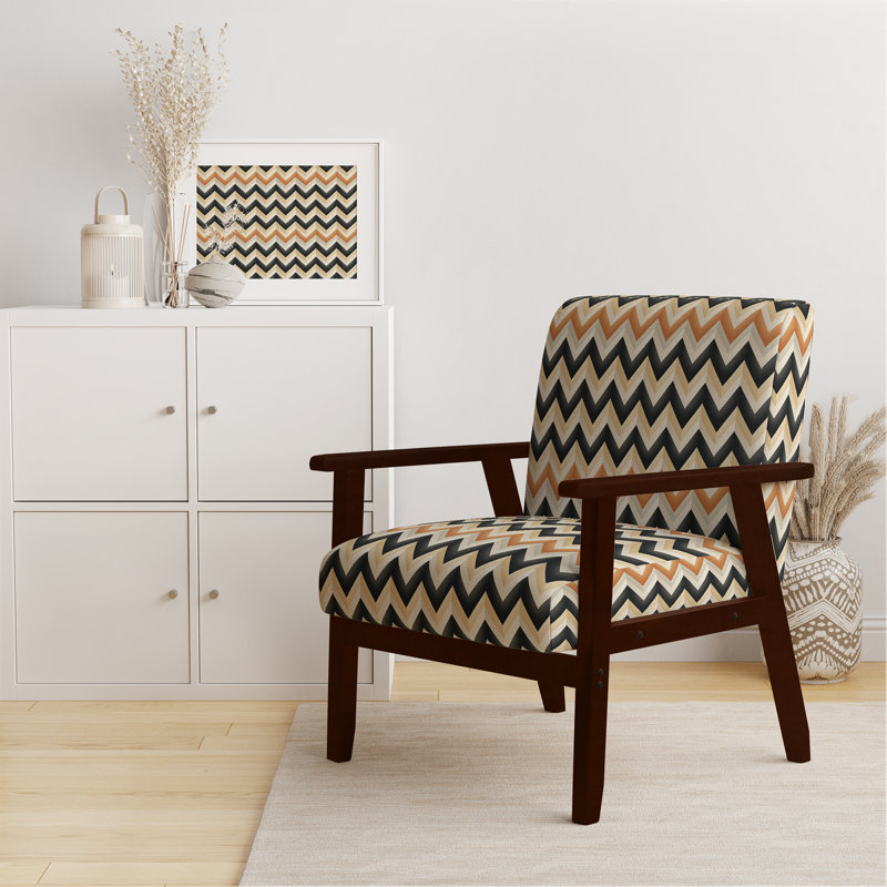 Cantina 23'' Wide Armchair, Black/Orange/White Polyester, Brown Square Arms