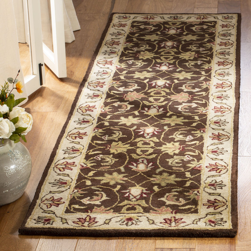 Tapis brun / beige en laine touffeté à la main Cranmore, Tapis de couloir 2 pi 3 po x 8 pi